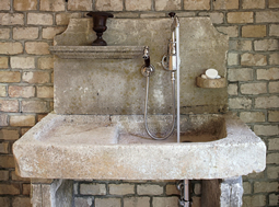 Ancient 16th century Italian Renaissance era marble inlayed sink restored to its former glory by our uniquely talented artisans classic Italian Birds motifs hanging on a twig shown on its surface